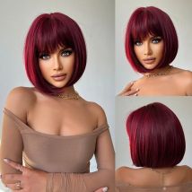 Rote kurze Perücke Bob Natur haar Frau Perücken mit Pony Lolita Plüsch täglich hochwertige synthetische Perücke