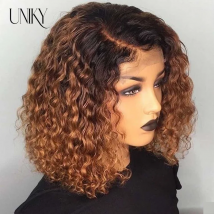 Brasilianische Highlight Lockige Bob Perücke Tiefe Welle Frontal Perücken Lockige Echthaar Perücke 13x4 Ombre Farbige Spitze Front perücken Für Schwarze Frauen