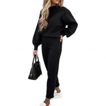 2 Teile/satz Trendy Dame Sweatshirt Hosen Anzug Elastische Taille Warm Halten Zwei Stück Set Reine Farbe Frauen Trainingsanzug