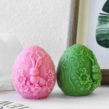 Oster-Hasen-Ei Kerzenform aus Silikon DIY Relief-Blumen-Hasen-Handwerk Gips-Dekoration Harz-Seifenform Heim-Party-Geschenk