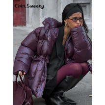 Mode Taille Bis Mit Kapuze Gepolsterte Jacken Frauen Solide Revers Volle Hülse Taschen Schlank Stepp Jacken 2025, Winter Dame Streetwears