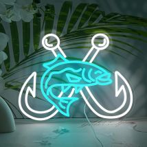 Gekreuzte Angelhaken, Leuchtreklame, dimmbar, zum Angeln, LED-Neonlicht, Wanddekoration für Angelausrüstung, Laden, Yacht, Geschenk für Vater, Jungen