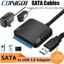 USB3.0 to SATA 3.5 HDD Cable SATA III Hard Drive Adapter Converter for 2.5" SSD HDD Hard Drive Disk with 12V/2A Power Adapterer