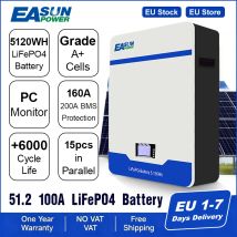 EASUN 5120wh 100Ah 51.2v 48v 16s Lifepo4 Litio Ferro Fosfato Powerwall Batteria Energia Posteriore Parallelo 15p 6000+ Ciclo BMS Solare