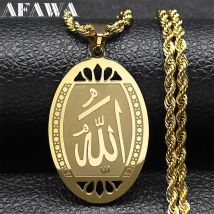 Muslimische islamische koran allah edelstahl halskette kette für männer frauen goldfarbe arabisch islam schmuck collier homme n1208
