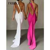 Damen kleid Sommer neue sexy rücken freie plissierte schlanke reine Farbe ein Schulter Temperament Kleid Streetwear Mode Outfits Kleider