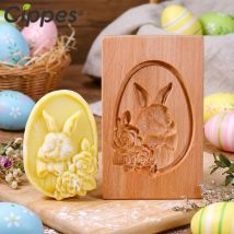 Osterplätzchenformen aus Buchenholz, 3D-Hasen- und Eiprägemuster, Keksstempel-Pressform aus Holz für Heimwerker, Fondant, Schokolade