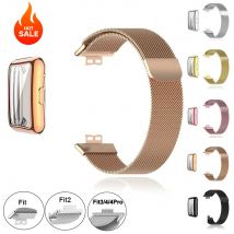 Metalowy pasek do Huawei Watch Fit 1/2/3/4 z etui TPU, folia ochronna na ekran, miękka folia, bransoleta z magnetycznym zapięciem mediolańskim.