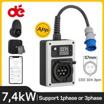 dé Wallbox mobile 7,4 kW 32 A monofase con spina APP CEE a presa di tipo 2 Stazione di ricarica mobile per caricabatterie EV con contatore di elettricità