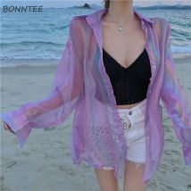 Shirts Frauen Casual Sexy Damen Kleidung Sommer Heißer Verkauf Sun-proof Sheer Mode Alle-spiel Einfache Elegante Lose beliebte Koreanische