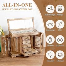 Wooden Jewelry Box Retro Ring Earrings Storage Boxes Mirror Large Necklaces Bracelet Display Case Jewellery Packaging Supplies
