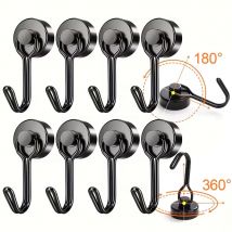 Strong Heavy Duty Neodymium Magnet 360°Rotation Black Magnetic Hooks Hangers For Kitchen Home Office School Multi-functional Use