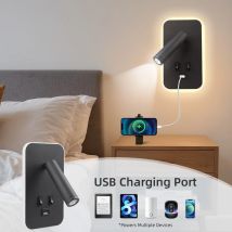 Aufladbare USB-Anschluss-Wandleuchte, drehbarer Kopf, Nachttischbeleuchtung, Schlafzimmer, LED-Wandleuchten, Heimdekoration, Wandleuchte für Wohnzimmer