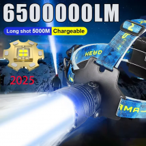 6500000 LM Faro più potente a tiro lungo 5000M Lanterna a testa super luminosa Torcia a testa dimmerabile per arrampicata, lavoro di pesca