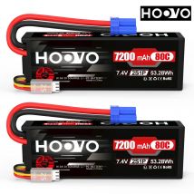 HOOVO 2 Pezzi 7.4V RC LiPo Batteria EC5 Spina 7200mAh 80C RC Batteria Custodia Rigida per RC Auto Camion Heli Aereo Barca Elicottero Drone