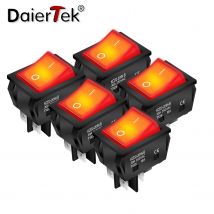 DaierTek 5PCS 30A 250V Heavy Duty KCD2 Rocker Switch ON Off DPST 4 Pin With Red Lighted 220V Toggle Switch T125