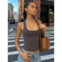 Damen Mode Einfarbige Tanktops 2026 Streetwear Ärmelloses T-Shirt Damen Quadratischer Ausschnitt Eng Anliegendes Korsett Y2K Mädchen Graues Crop Top