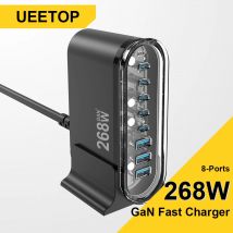 Ueetop 268W GaN caricabatterie da tavolo 8 porte USB C PD 100W caricabatterie QC3.0 PPS 45W stazione di ricarica rapida per iPhone 15 MacBook Samsung