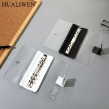 Transparenter PVC-Binder aus schwarz-weißem gespleißtem Leder, Sechs-Loch-Clip aus Metall, Business-Notizbuch für Studenten