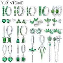 Orecchini a cerchio in argento sterling 925 con zirconi verdi per le donne Orecchini pendenti in argento con goccia d'acqua/fiore di moda Gioielli di lusso