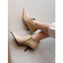 Krazing Pot Large Size Genuine Leather Winter Shoes Pointed Toe Thin High Heel Concise Zipper Office Lady Wedding Ankle Boots