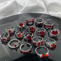 Unregelmäßiger Edelstein ring ästhetisches Mädchen hohl roter Stein ring Frauen flüssiger Hohlring Vintage Schmuck zubehör
