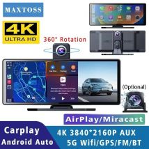 Dash Cam 4K 2160P 10,26" Carplay & Android Auto Auto DVR Video Drive Recorder Stream Dahscam Kamera 5G Wifi GPS FM 360 °   Rotation