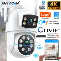 Telecamera IP Tuya Wifi 8K con assistente Google Alaxa Onvif NVR Telecamera a doppio obiettivo PTZ Outdoor 4K Doppio schermo Monitoraggio automatico Mod notturno