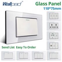 Wallpad Pannello in vetro temperato bianco Interruttore della luce da parete EU UK Italiano Cile Presa Pulsante a bilanciere 118 * 75mm 16A AC110-250V