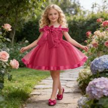 Sommer Bogen Blume Party Kleider für Mädchen Weihnachten Kostüme Eine Schulter Brautjungfer Geburtstag Prinzessin Kleid Hochzeit Kinder Kleidung