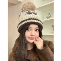Ins Retro Snowflake Jacquard Knitted Wool Hat Beanies Cap for Women Winter Thickened Warm Fashion Pullover Hat Korean