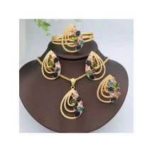 Sunnice Quality Fashion Women Jewelry 5in1 Set Diamond Zircon Romantic Vantage Large Earring Necklace Big Ring Drop Style