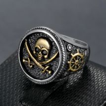 Vintage Männer Pirate Signet Doppel Messer Schädel Ring Goldene/Silber Farbe Edelstahl Kompass Goth Punk Ring Drop verschiffen