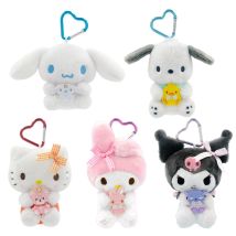 Genuine Sanrio Hello Kitty Kuromi Melody Pachacoo Cinnamoroll Stuffed Toy Pendant Cute Plush Toys Keyring Keychain Birthday Gift
