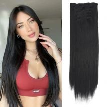 6PS Clip-Set mit 16 Clip-Perückenstücken, synthetisches 24-Zoll-Haarteil mit langem, glattem Haar, Hitze in Ombre, für den täglichen Gebrauch von Frauen
