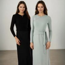 New Autumn Woman Long Sleeve Dress Suit Solid Color Tie With Bow Top And Milk Silk knit Suspenders Dress Elegant Female Outwear