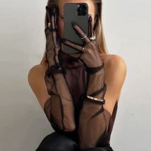 Długie, przezroczyste rękawiczki z tiulu, siateczkowe rękawiczki do łokcia, rękawiczki ślubne dla panny młodej, akcesorium na Halloween, ultracienkie, elastyczne rękawiczki z pełnymi palcami.