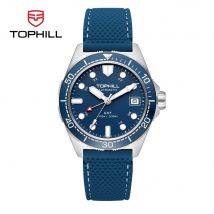 Tophill 39.5mm Automatic NH34 GMT Watch Swim 3H Date Window Mechanical C3 Green Lume 100M Waterproof Sapphire Crystal TD011G
