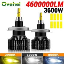 OVEHEL H7 LED 360 H4 H1 H3 8 Lati 4600000LM 3600W HB3 HB4 9012 Led H8 H9 H11 9005 9006 Lampadine per fari auto Fendinebbia automatici 6000K
