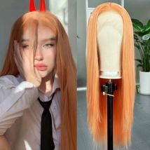Lange seidige gerade Perücken für Frauen, synthetische Lace-Front-Perücke, hellorange, ingwerfarben, 13 x 4 Frontal-Cosplay-Perücke für die tägliche Party