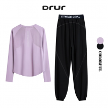 DRUR Damen Herbst-Yoga-Set, lockere Passform, Sportbekleidung, Outfit, zweiteilig, atmungsaktiv, Activewear, Oberteil, Hose, Trainingskleidung, Trainingsanzug, Neu