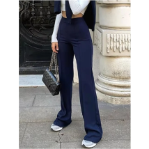 Damen-Hose mit hoher Taille, einfarbig, modisch, schmale Passform, Freizeithose, Büro, Alltag, elegant, Pendler-Stil, Herbst, weites Bein