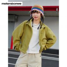 Metersbonwe Damen-Fleecejacken mit Stehkragen, Saum, verstellbarer Reißverschluss, Strickjacke, weich, bequem, Freizeitkleidung, Herbst-Winter-Tops