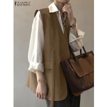 Zanzea 2024 Frühling elegante Arbeits westen solide ol Blazer Frauen lässig ärmellosen Blazer koreanischen Stil V-Ausschnitt Anzug Mäntel übergroß