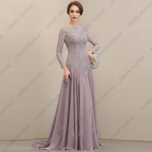 Lange Ärmel Mutter der Braut Kleider klassische Frauen Kleider elegant eine Linie V-Ausschnitt formelle Kleid Applikation Roben Invitée Mariage