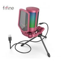 FIFINE A6V RGB USB Microfono da gioco per PC, microfono a condensatore in streaming con filtro anti-pop, supporto antiurto, controllo del guadagno, Plug & Play
