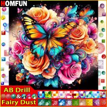 HOMFUN Fairy Dust AB Diy Full Square Round Drill 5D Diamond Painting Diamond Embroidery "Animal Butterfly Flower" Home Decor Gift