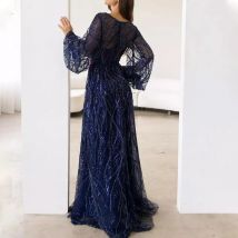 Mode Pailletten Mesh Hohe Taille Abendkleid Damen Sexy V-ausschnitt Lange Ärmeln Plissee Kleid Elegante Einfarbig Schlank Robe Kleider