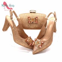 Modische italienische Schuhe und Taschen-Set, afrikanische Sets, Champagnerfarbene nigerianische Schuhe mit passenden Taschen für die königliche Hochzeitsfeier