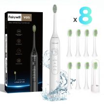 Fairywill elektrische Ultraschall-Zahnbürste, 42000 Hz/min Vibrationen, 8 wiederaufladbare Köpfe für Erwachsene, 4 Stunden volle Ladung für 100 Tage, S